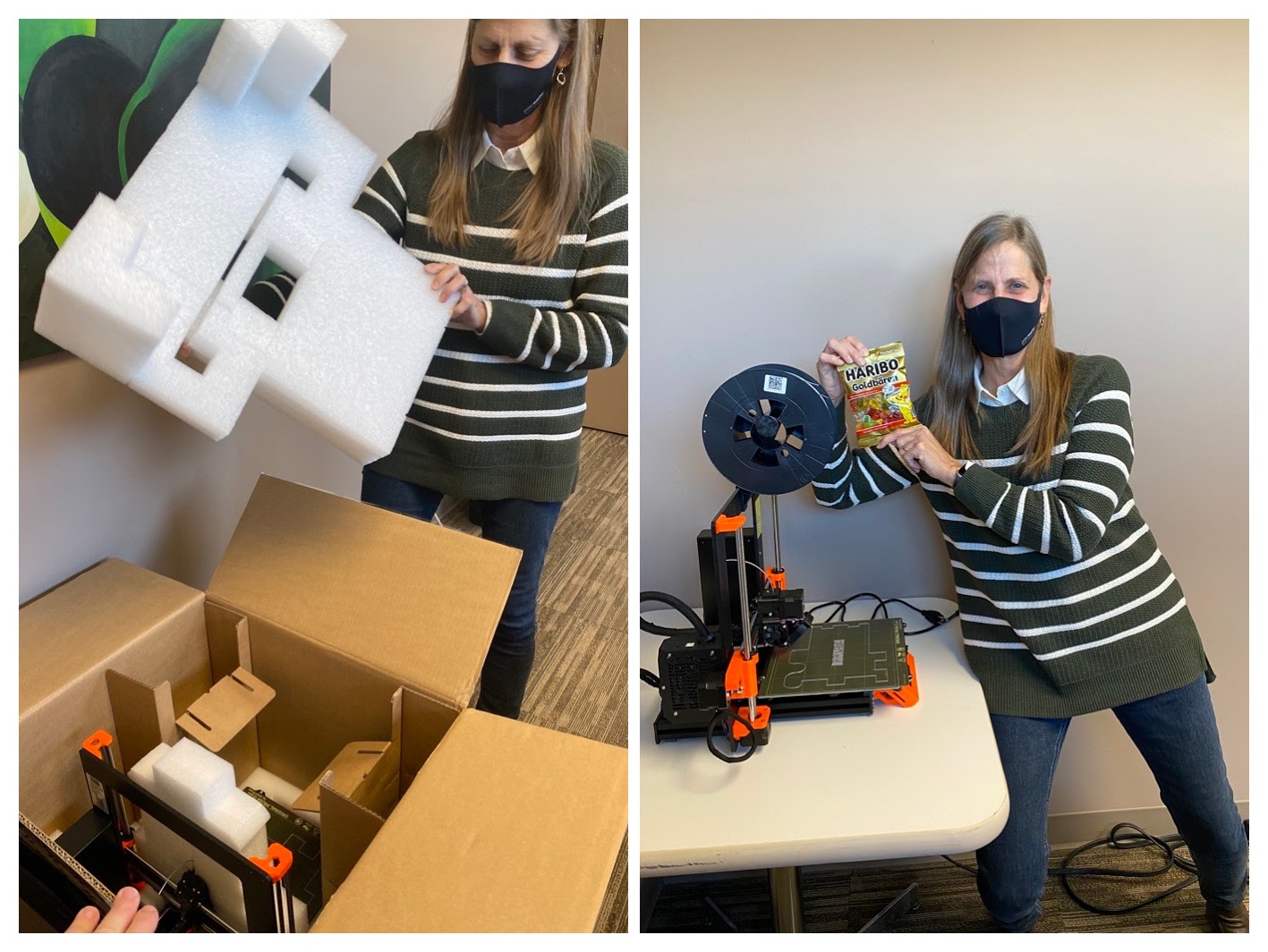 A volunteer unboxing a brand new 3D printer.