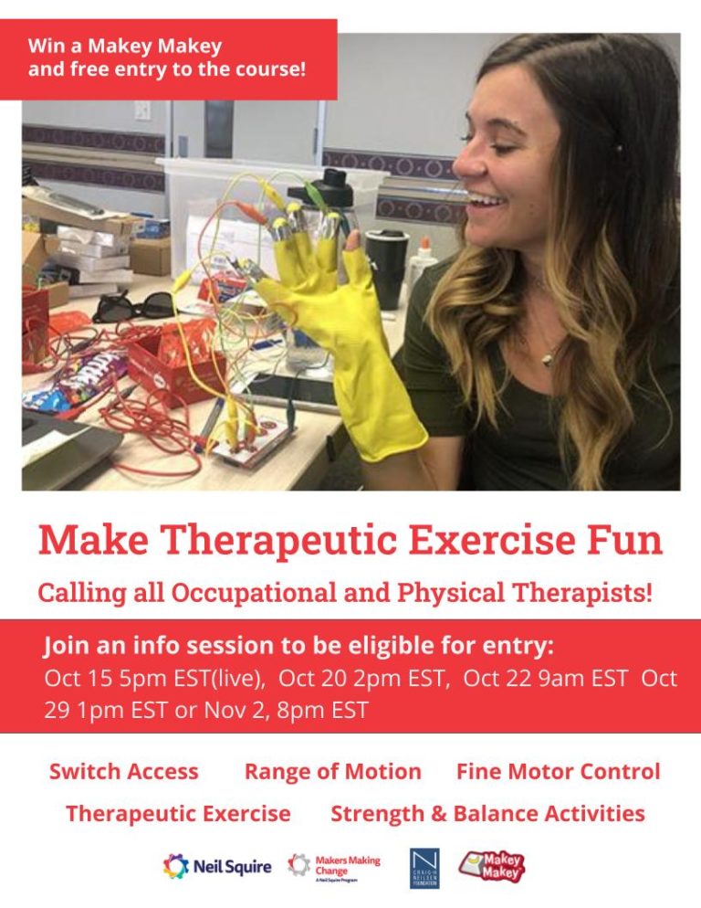 Poster for a Makey Makey event titled "Make Therapeutic Exercise Fun."